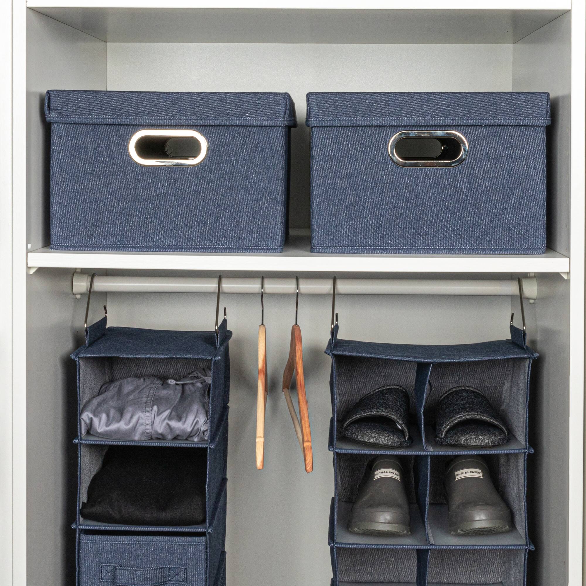 Household Essentials 15" Denim Blue Collapsible Cotton Blend Storage Box with Lid, 2ct.